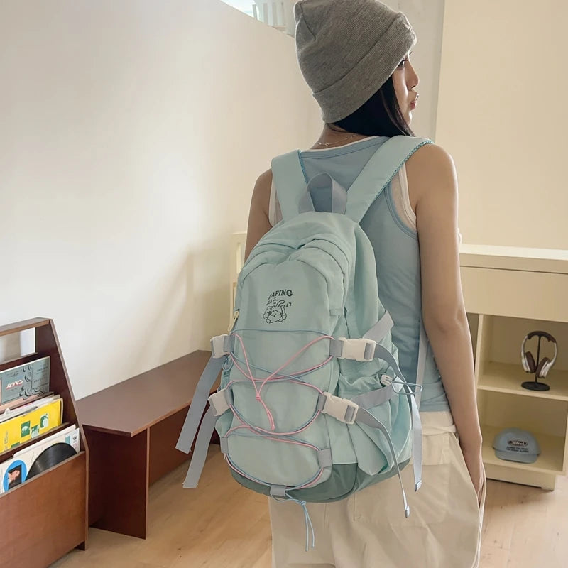 Teenagers School Bag Large Capacity Laptop Rucksack Aesthetic Fashion Backpack Kawaii Students Bookbag Simple Backpack