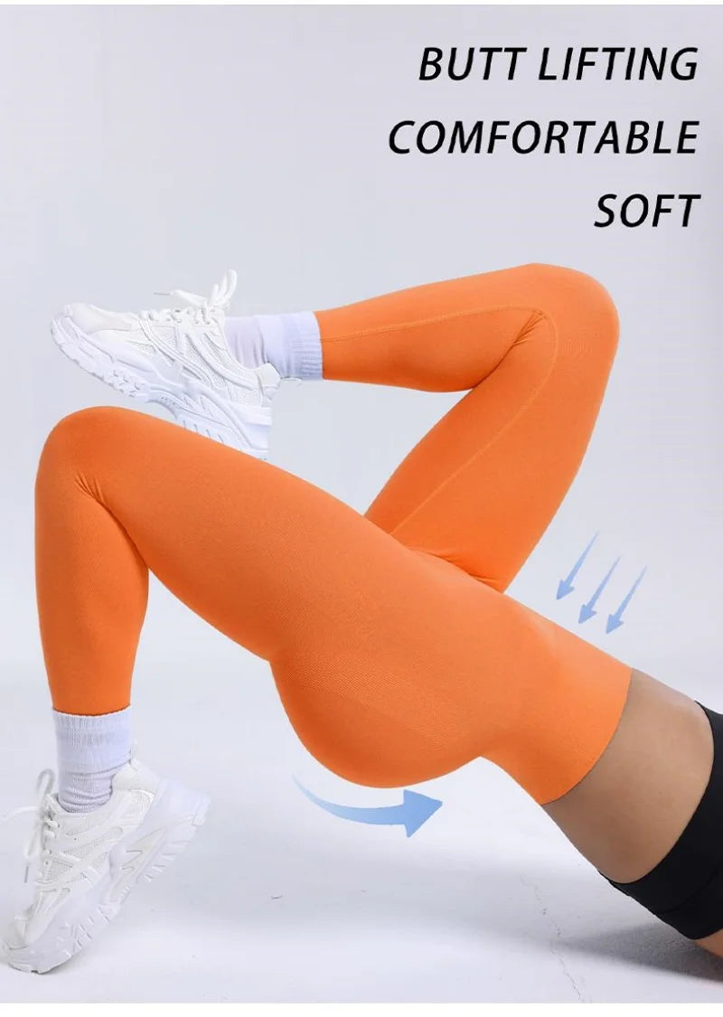 Women Fitness Solid Color Seamless Leggings High Waist Push Up Workout Jogging Running Leggings Gym Tight Sportswear Yoga Pants