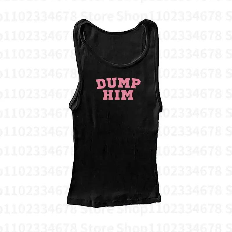 Dump Him Letter Gothic T-shirt High Street Sexy Tees Harajuku Short Sleeve Top Fairy Grunge Skinny Tops Y2k Clothes Emo Crop Top