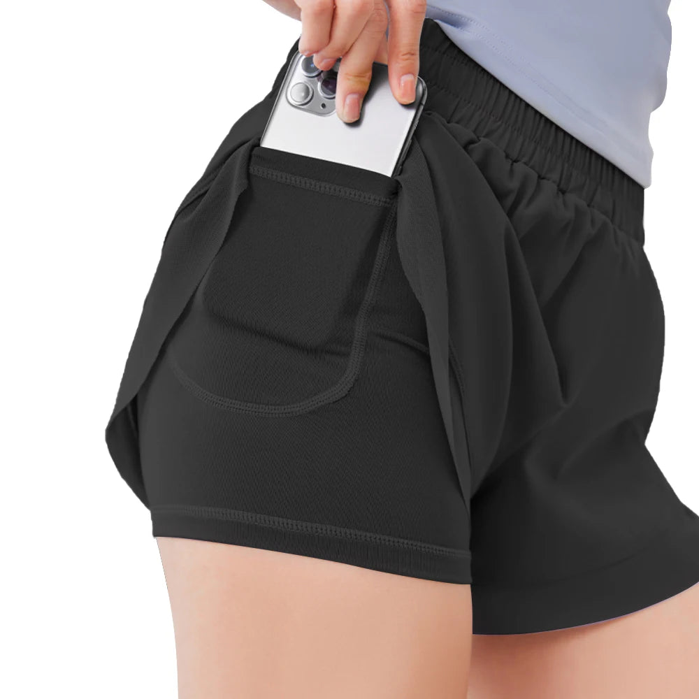 Womens Lined and Pockets Athletic Shorts Low-waisted Running Shorts with Pockets Quick Dry Gym Workout Shorts