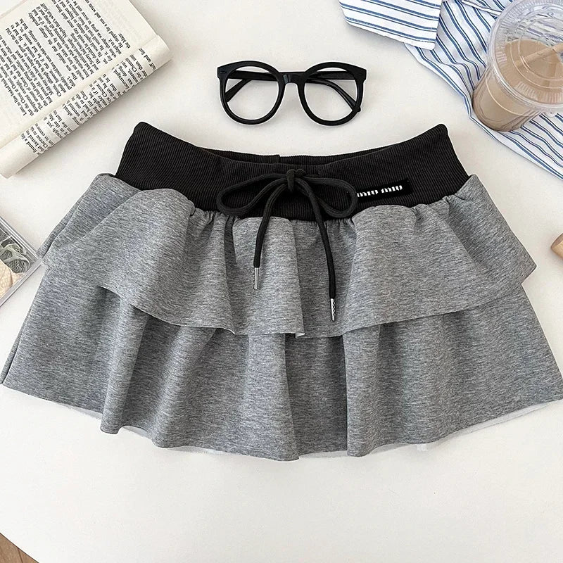 Hotsweet Mini Skirt Lace-up with Shorts Elastic High Waist A Line Short Cake Skirts Maxi Size Tulle Korean Clothes Dropship