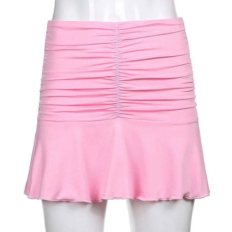 2022 Sexy Two-piece Solid Color Mini Skirt Female Sexy V-neck Crop Top + Elastic Waist Short Skirt Suit Harajuku Y2k Summer Suit