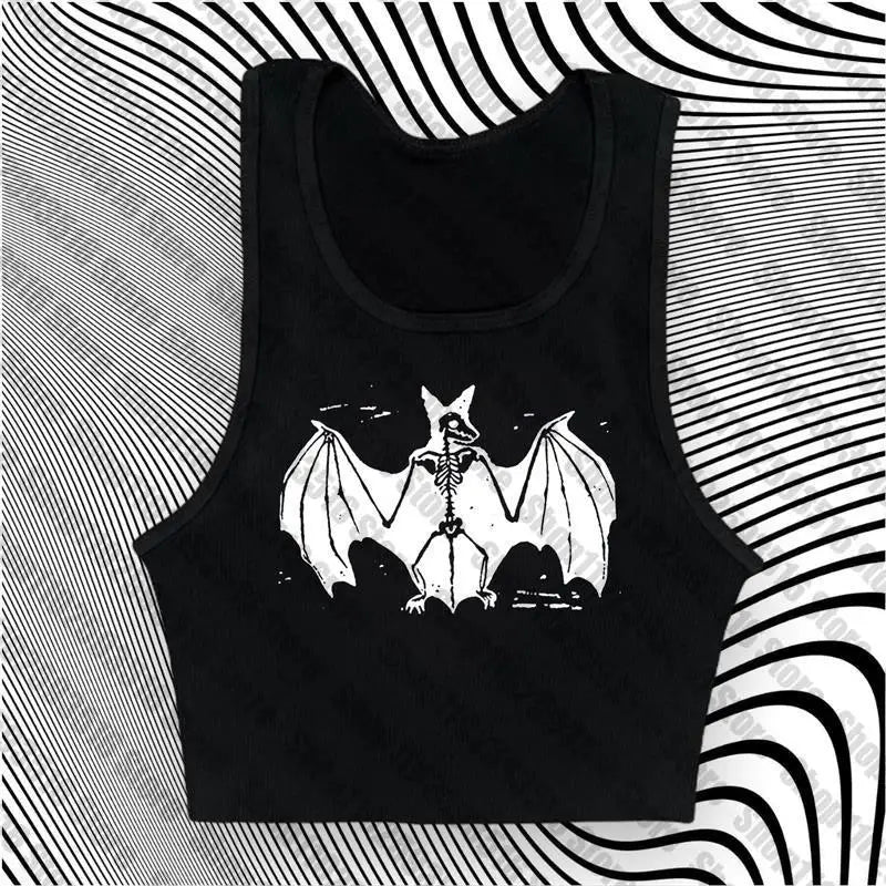 Aesthetic Goth bat Letter Y2K style Crop Tops T-shirt Short Sleevle Vest Tees Harajuku Streetwear Suspenders Women Clothes shirt