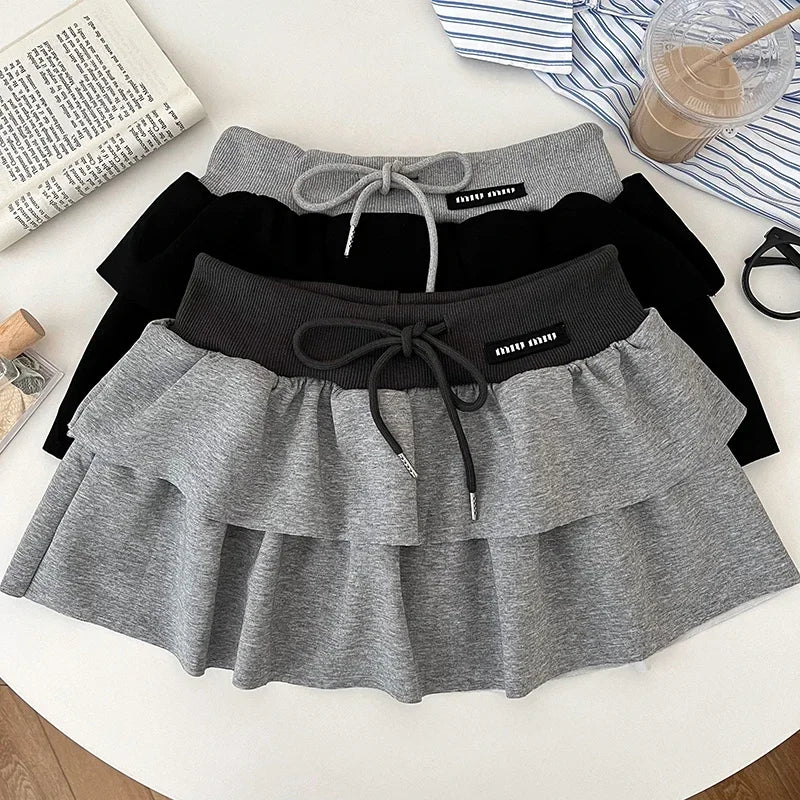 Hotsweet Mini Skirt Lace-up with Shorts Elastic High Waist A Line Short Cake Skirts Maxi Size Tulle Korean Clothes Dropship