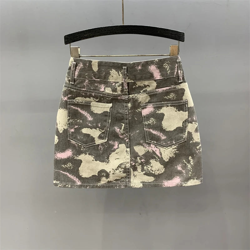 Women's skirt New camouflage printed mini skirt for summer 2024 Pure cotton denim women's Mini skirt