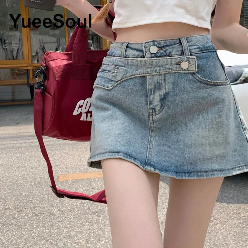 Blue Denim Skirt  A-Line High Waist Mini Skirt 2024 New Summer Y2K 2000s High Street Sexy Kawaii Cute Skirts for Women