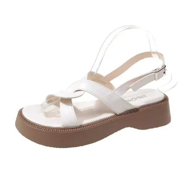 Beige Heeled Sandals Female Shoe 2024 Summer Open Toe Med Muffins shoe Ankle Strap Black Girls Clear Peep New Fashion Medium Gla