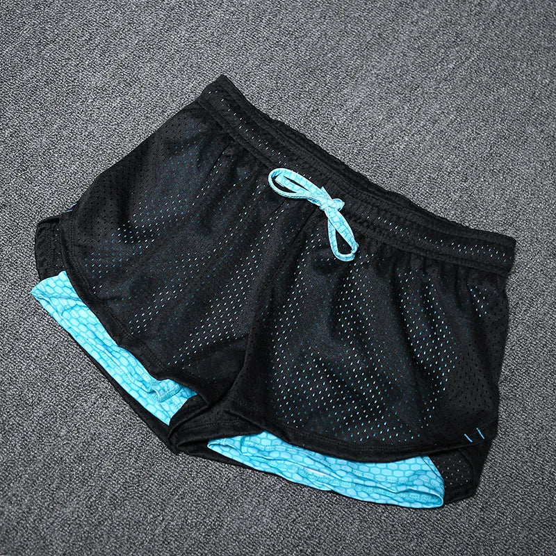 Summer Mesh Sports Shorts Women's Fake Two Piece Light Proof Fitness Shorts Quick Drying Breathable Elastic Yoga Pants Running 1