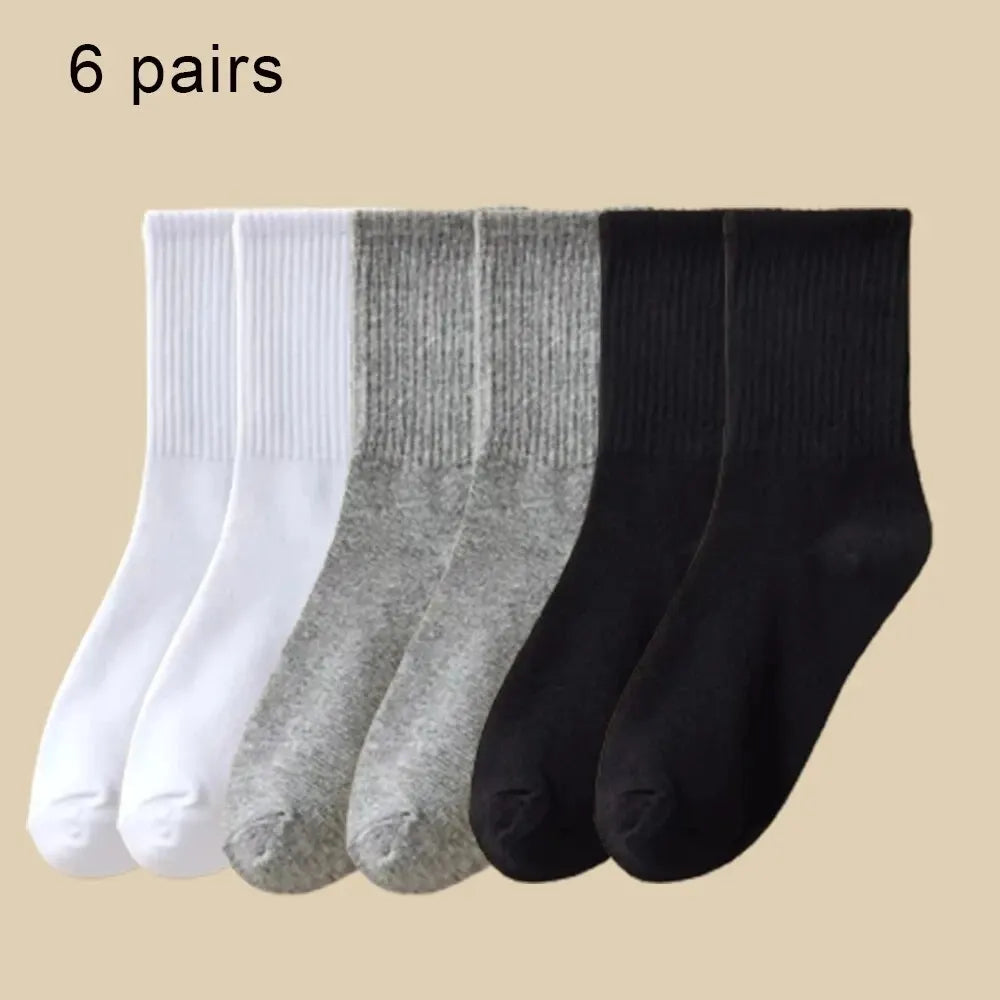 6 Pairs Women's Mid-Tube Socks Solid Colour Autumn Winter Breathable Comfortable Sport Sweat Absorbent Man And Women's Socks