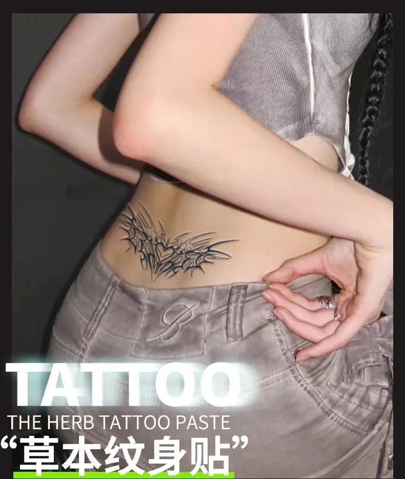 Herbal Succubus Fake Tattoo for Woman Sexy Tattoo Waterproof Abdomen Wings Art Temporary Tattoo Sticker Lasting Hotwife Sticker