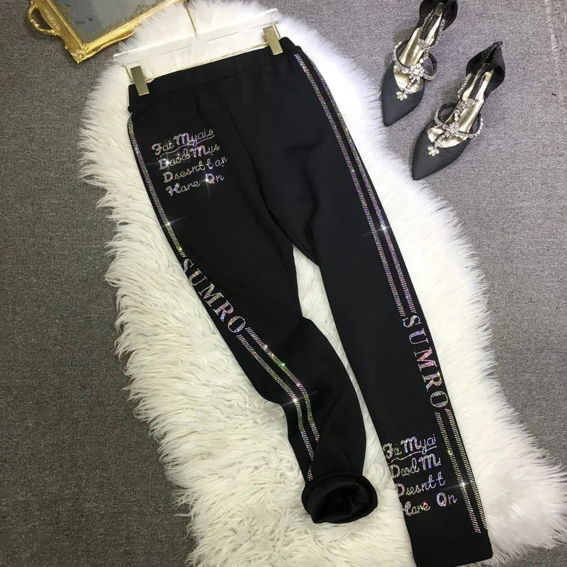 High Quality Shiny Hot Drilling Women Leggings All-match Autumn Winter Elastic Waist Tight Leggings Ankle-length Pencil Pants