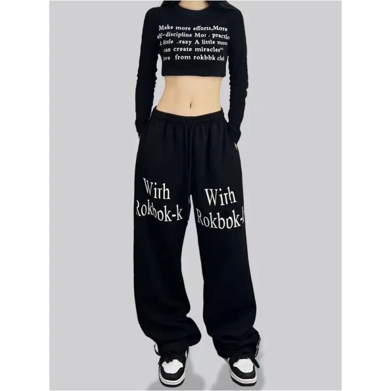 Street Dance Hip-hop Sports Pants for Women Trendy Drawstring Design Wide Leg Pants Women Spring Summer New 2024 Woman Trousers