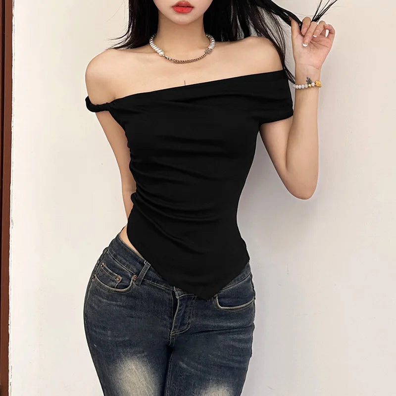 Nibber Color Simple Tight Sexy Hot All-match Casual Youth Slash Neck Bright Confident Summer Travel Cool Women's Camisole Vest