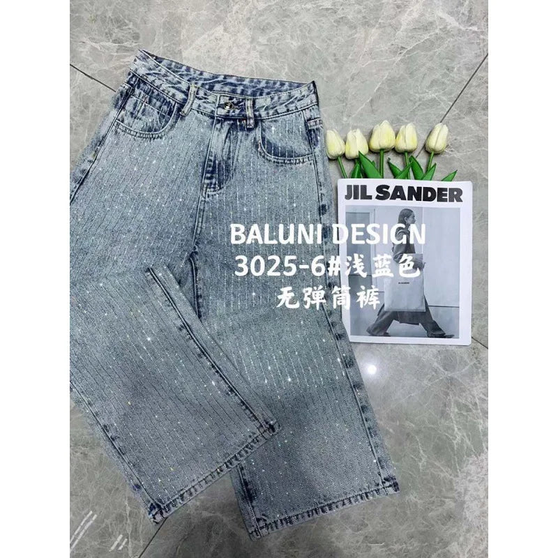 Jeans retos de perfuração quente de alta qualidade Loose Row 2023, nova primavera feminina, cintura alta, emagrecimento, moda combinando, calças compridas Mop