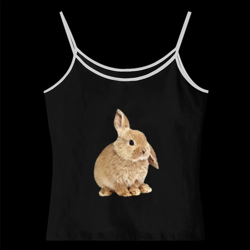 Cute sweet aesthetic Y2K women's sleeveless camisole streetwear casual punk rabbit pattern print vintage Harajuku summer shorts