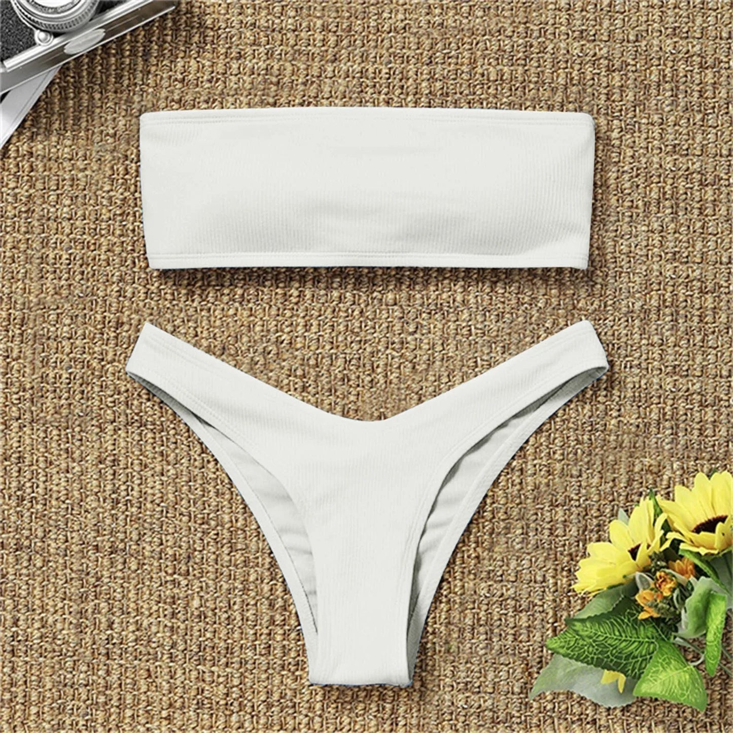 2024 Women Bikini Sexy High Waisted Strapless Boob Tube Top Bikini Set Swimsuit Two Pieces Solid Swimwear Brazilian Beachwear