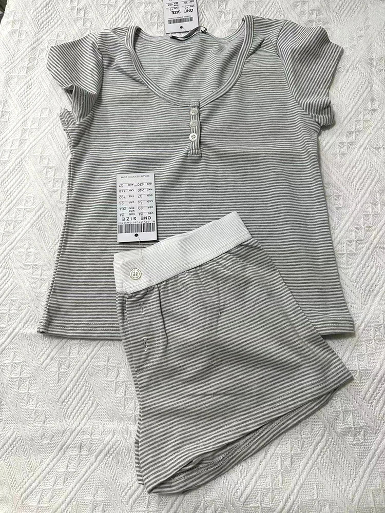 Conjunto de 2 peças de colete e shorts de algodão listrado rosa, feminino, regata slim com elástico, cintura alta, calças curtas retas, conjuntos fofos