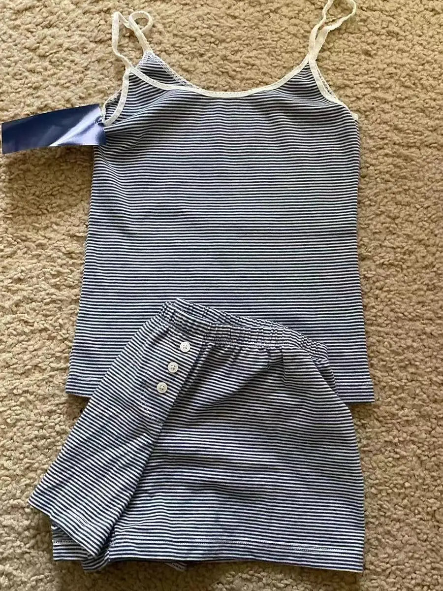 Conjunto de 2 peças de colete e shorts de algodão listrado rosa, feminino, regata slim com elástico, cintura alta, calças curtas retas, conjuntos fofos