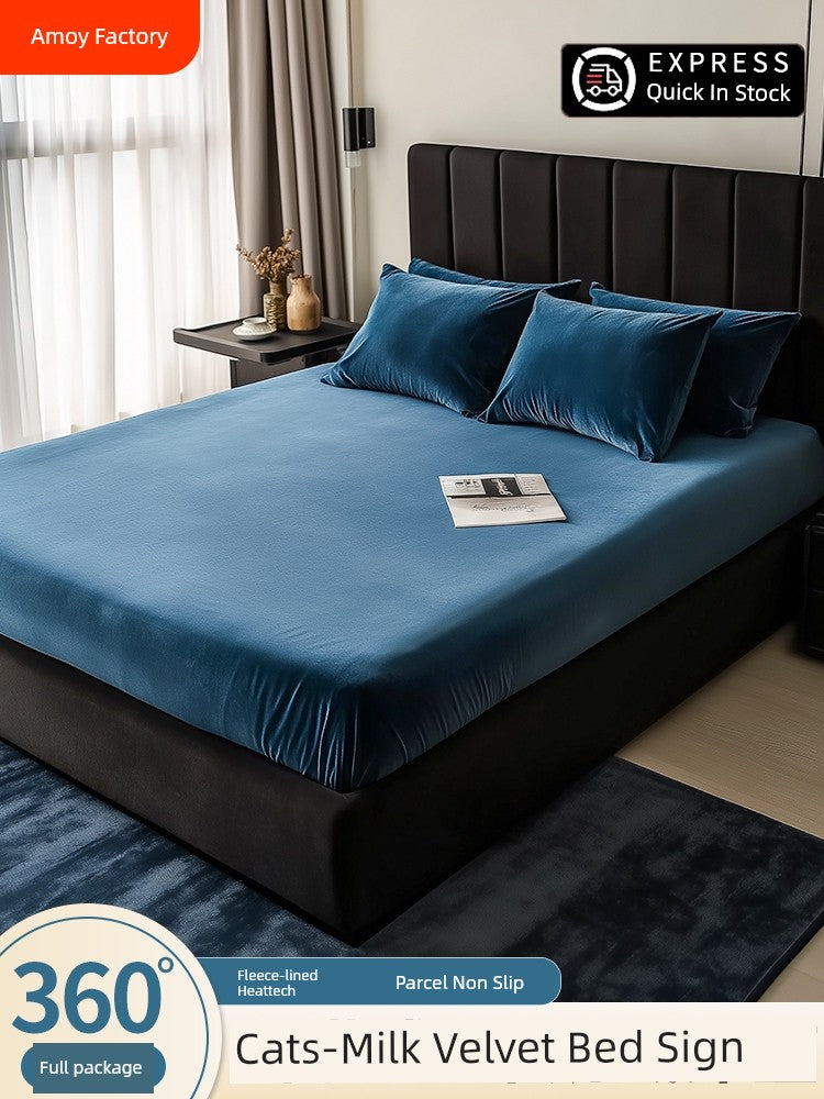 Fleece-lined Thickened Milk Fiber Bedspread Cover Winter 2024 New Arrival Coral Velvet Bedspread Mattress Cover Single All-Inclusive Bed Sheets