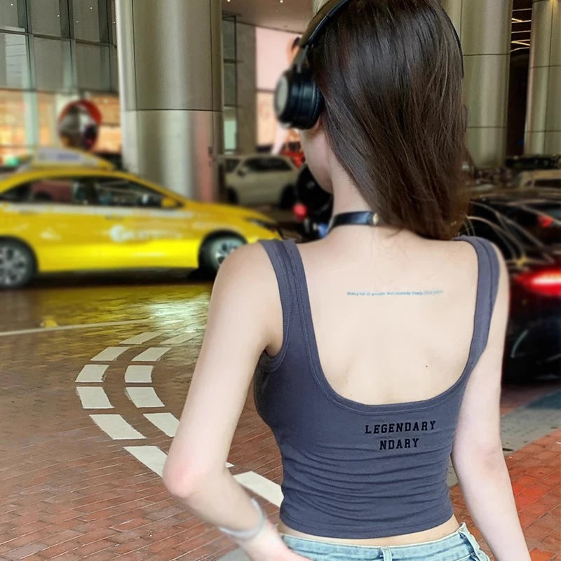 Women's Tank Top Letter Vest Female Summer Clothing Crop top White Black Casual Short Tight Sport Yoga Tops