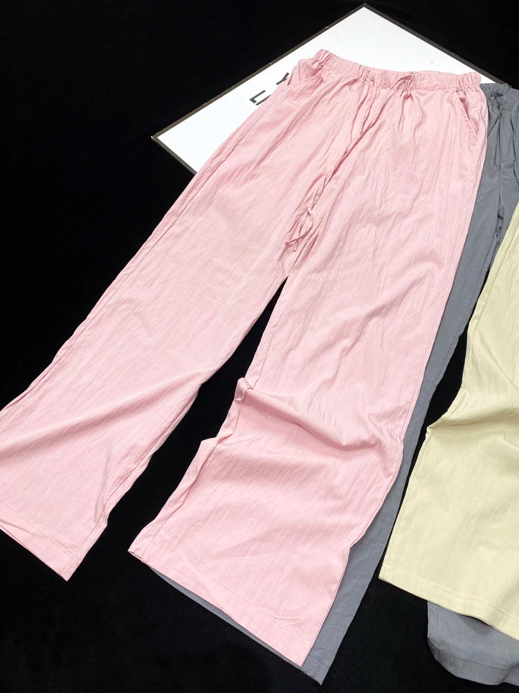 [YOZOU] Summer Thin Comfort Fluid Wide Leg Pants Pink Black Green Gray Khaki Trousers Oversized Loose Korean Solid Streetwear