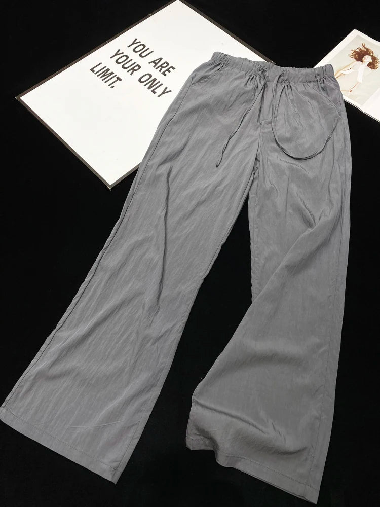 [YOZOU] Summer Thin Comfort Fluid Wide Leg Pants Pink Black Green Gray Khaki Trousers Oversized Loose Korean Solid Streetwear