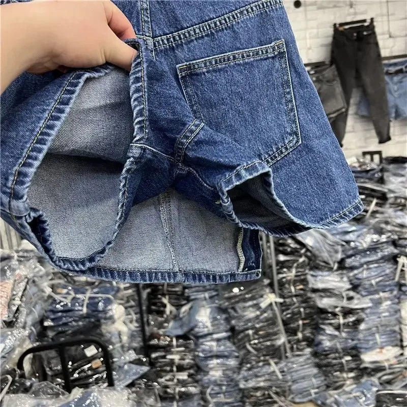 Plus Size High-Waisted Plus Size Denim Skirt Pants Summer New Style Versatile Two-Piece Illusion Irregular Character Skort