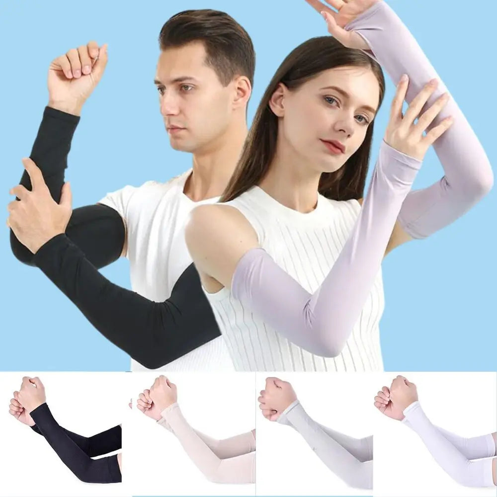 Summer Ice Silk Long Sleeves Anti-Sunburn Arm Cover Men Women Cuff New Cool Hand Sleeves Anti-UV Fingerless Cycling Arm Sleeve