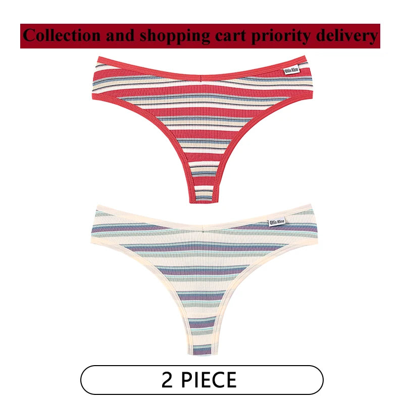 CINOON 2Pcs/Lot Colored Striped Women Panties Low Waist Sexy Women's Underwear G String Lingerie Seamless High Elastic Intimates