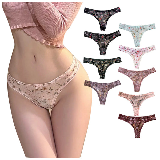 Floral Thongs For Women Sexy T-Back Low Waist Panties Seamless Breathable Underwear Lady Soft Comfort Panty Ladies Intimates