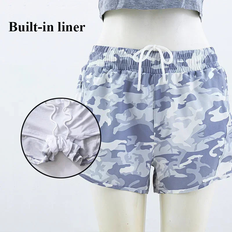 Camo Leopard Track That High-Rise Lined Short 5" Drawstring Lightweight Sweat-wicking Running Shorts With Side Zipper Pocket