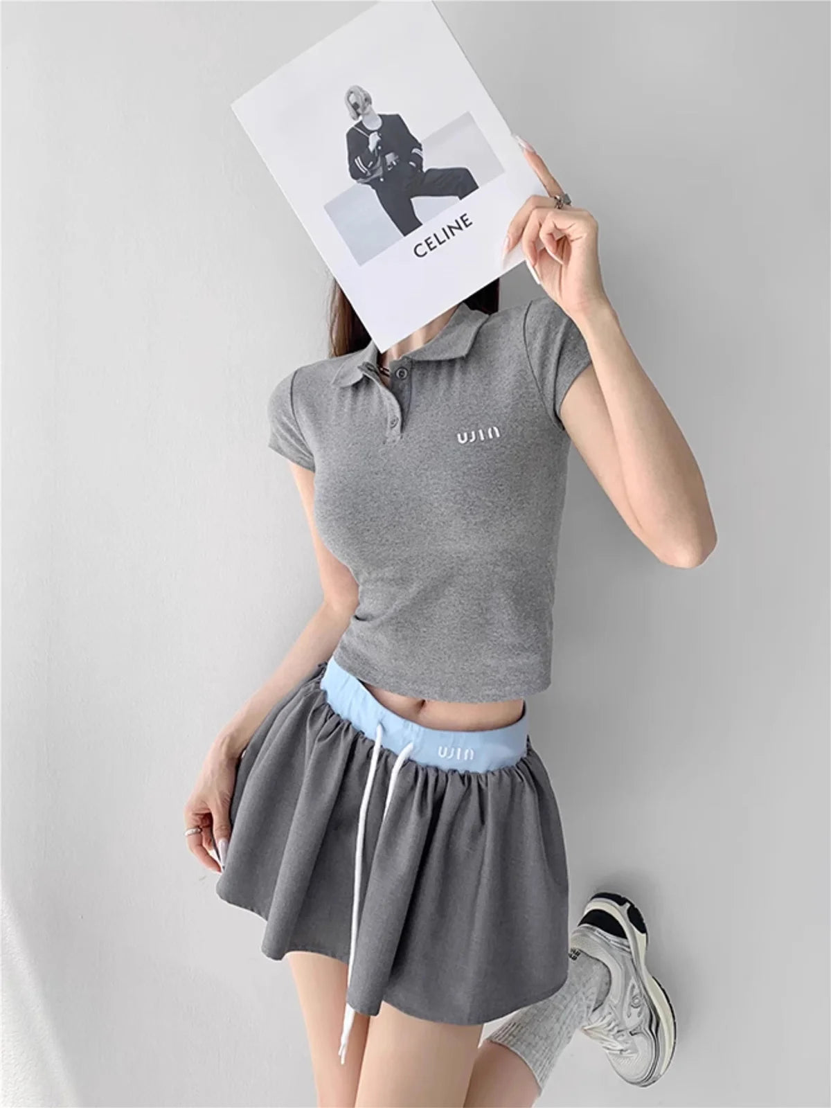 Harajuku mini skirts y2k clothes skirts 2024 Summer skirt for woman patchwork elastic waist drawstring tennis skirt with shorts