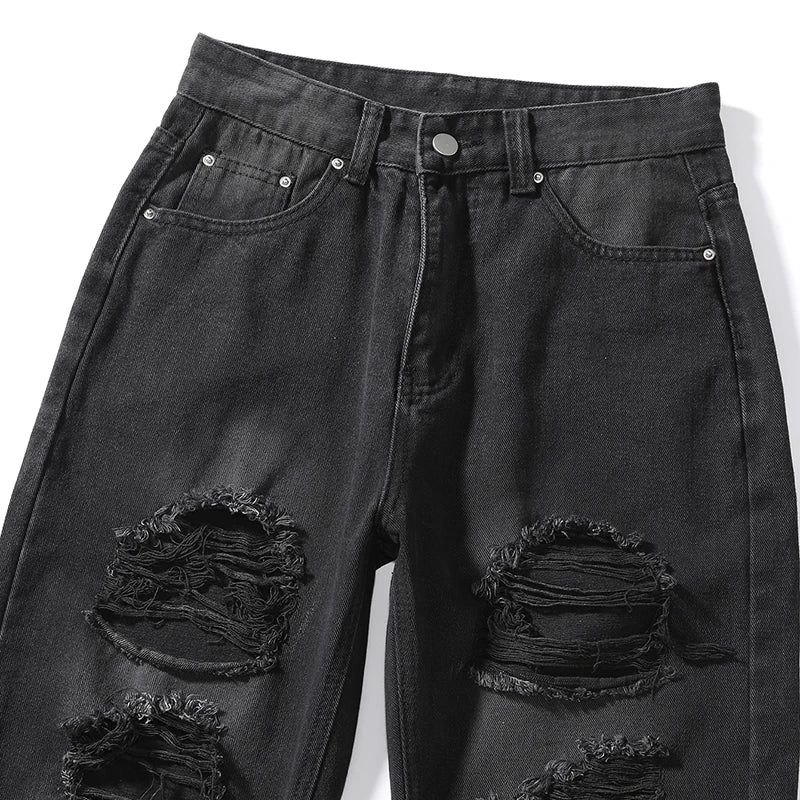 2024 Novas Calças Jeans Rasgadas de Cintura Alta Moda Feminina Hip Hop Punk Roupas Jeans Soltas Vintage Femininas Calças Jeans Rasgadas Streetwear