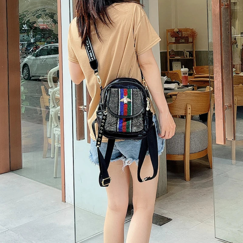 Brand Designer Women's Backpack Rivet Rhinestone Shoulder Bag Luxury Sac A Dos Mini Trend Bagpack