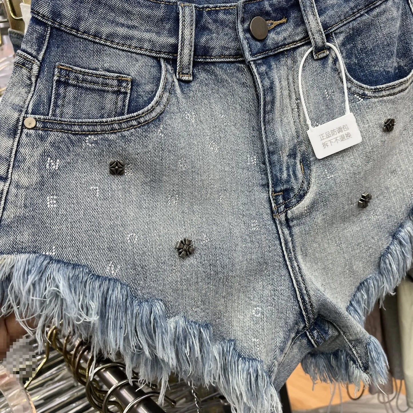 High Waist Letters Rhinestone Denim Shorts Women 2024 Summer Fashionable Frayed Hem Wide Leg Hot Pants Short Jeans Female