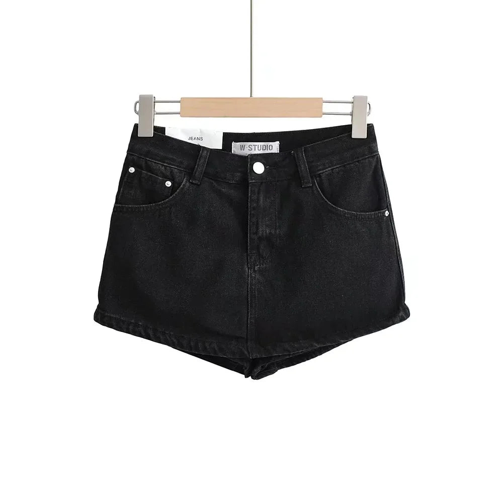 Denim Short Skirt for Women Sexy Slim Solid High Wiast Wrap Hip Mini Skirts 2024 Summer Femme Pockets Basics Jean A Line Casual