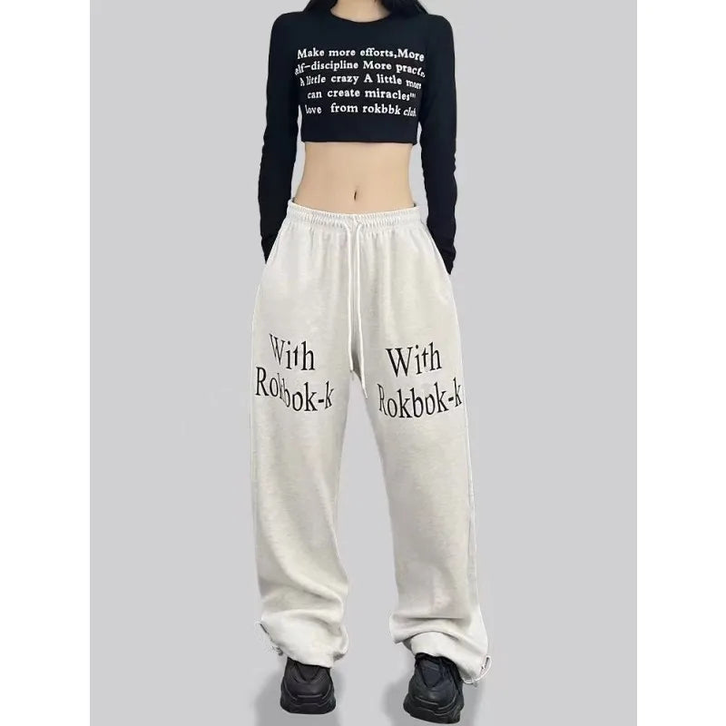 Street Dance Hip-hop Sports Pants for Women Trendy Drawstring Design Wide Leg Pants Women Spring Summer New 2024 Woman Trousers