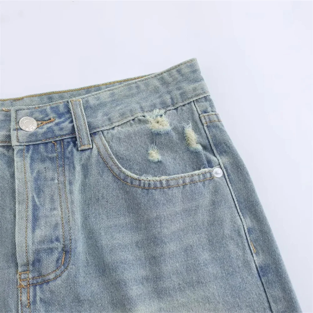 Taop&Za 2024 Summer New Product Women's Fashion and Leisure Versatile Button Zipper Decoration Piercing Denim Half Skirt