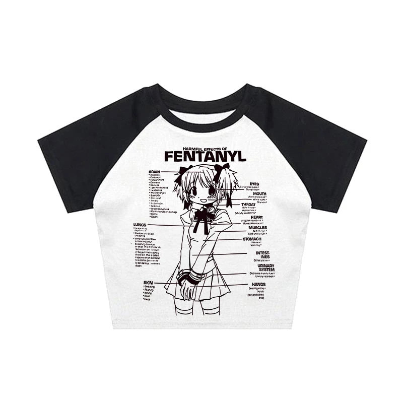 2000s Clothing Y2K Clothes EMO Vintage Street Aesthetic Baby Tees Women's Anime Graphic T Shirts Casual Short-sleeved Crop Top