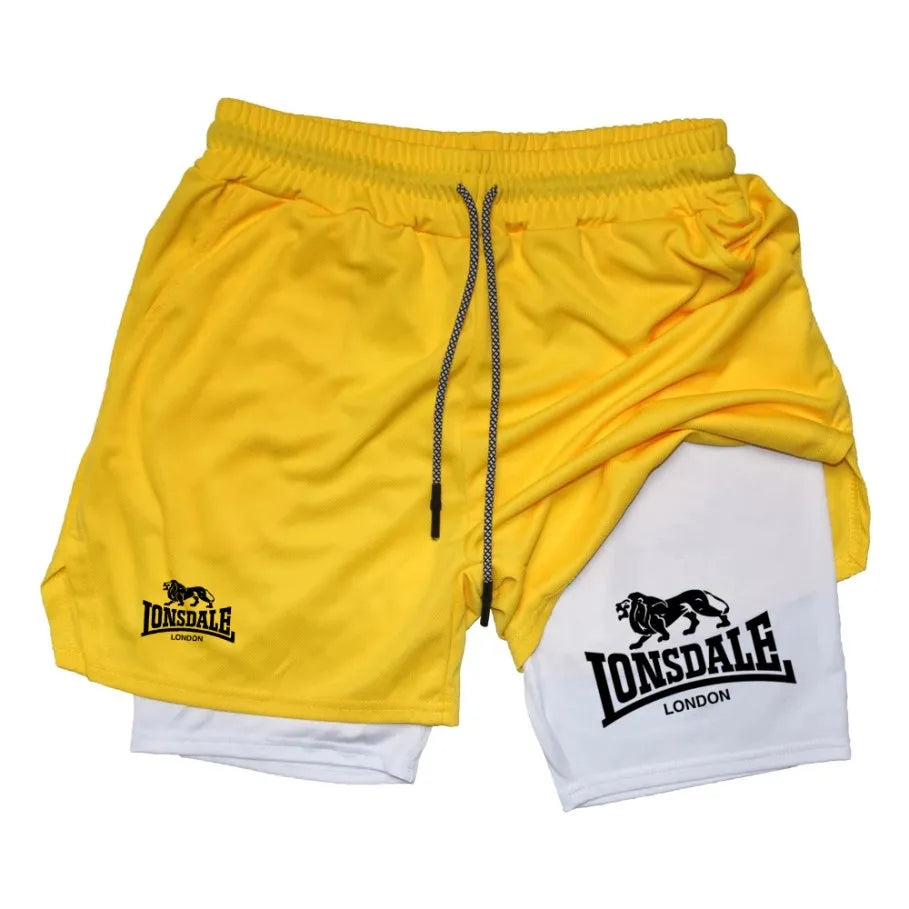 Estampa 2 em 1 Shorts de Corrida para Homens Academia Treino Shorts de Compressão com Bolso para Telefone Toalha Loop Verão Esporte Atlético Activewear