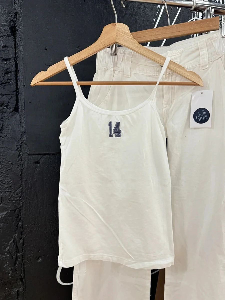 New 14 Embroidery Slim Tank Top Women Spring Casual Sleeveless White Cotton Preppy Style Camis Female Cute Sweet Vest Y2K Tops