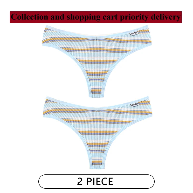 CINOON 2Pcs/Lot Colored Striped Women Panties Low Waist Sexy Women's Underwear G String Lingerie Seamless High Elastic Intimates