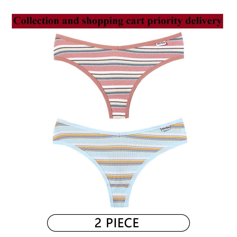 CINOON 2Pcs/Lot Colored Striped Women Panties Low Waist Sexy Women's Underwear G String Lingerie Seamless High Elastic Intimates