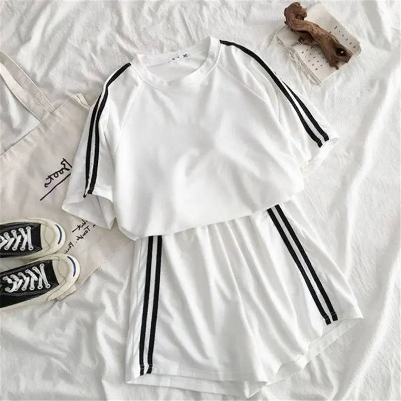 Two-piece Women's Sportswear Short-sleeved Shorts Sports Suit Female Girls Loose Running Leisure Suit  Summer 2 Piece Outfit