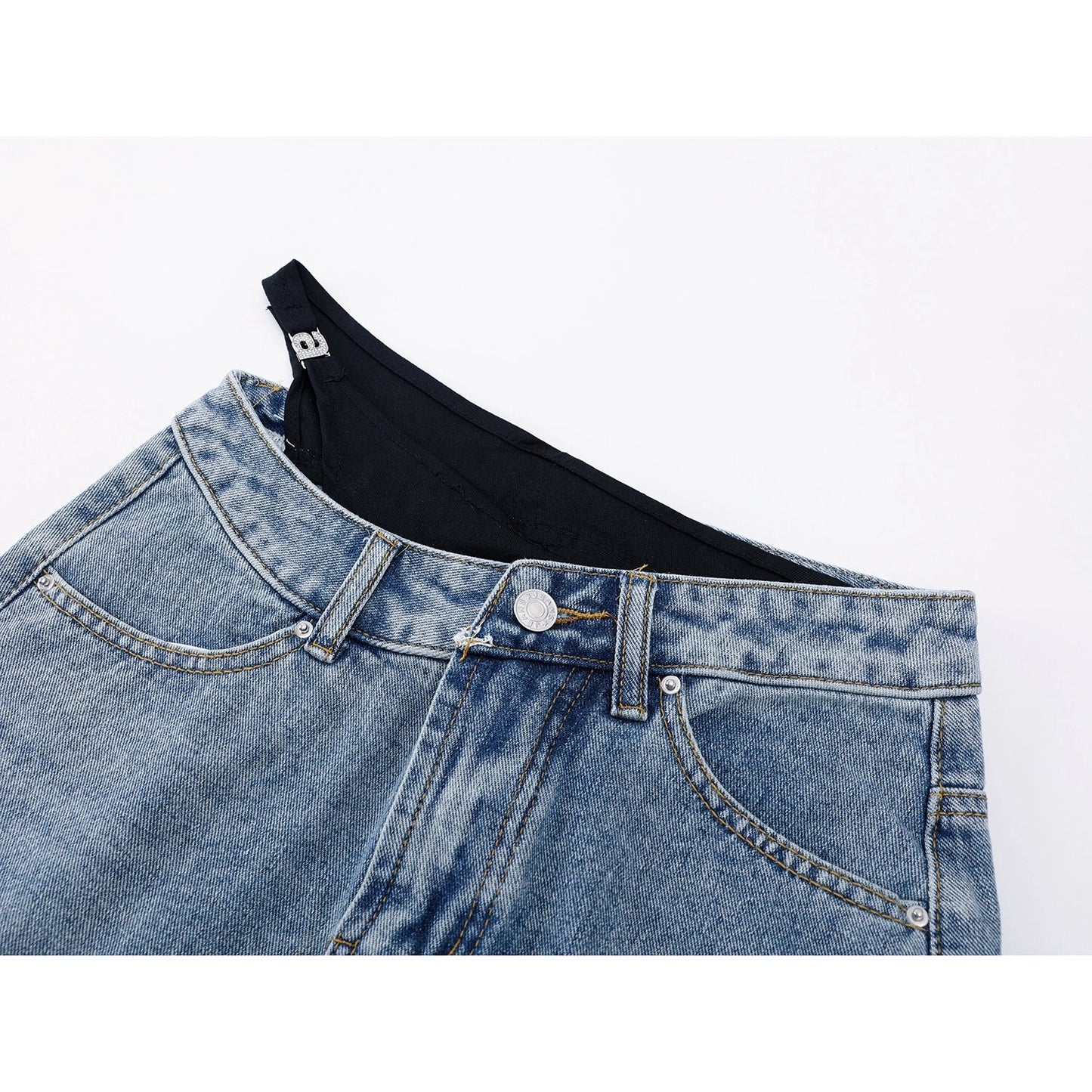 a Letter Luxury Brand Design Fake Two Pieces Denim Short  Mini Skirt For Women Sexy Fashion Y2k Wang Minifalda Dress Clothes