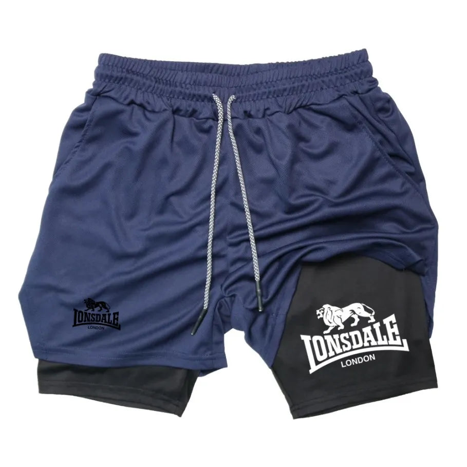 Estampa 2 em 1 Shorts de Corrida para Homens Academia Treino Shorts de Compressão com Bolso para Telefone Toalha Loop Verão Esporte Atlético Activewear