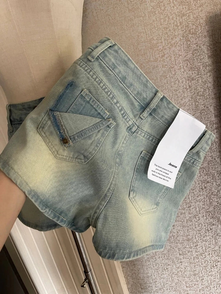 Mini saias jeans com cintura alta, justas, de verão, com zíper, lavadas, desgastadas, quentes, para meninas, moda coreana, streetwear, diária