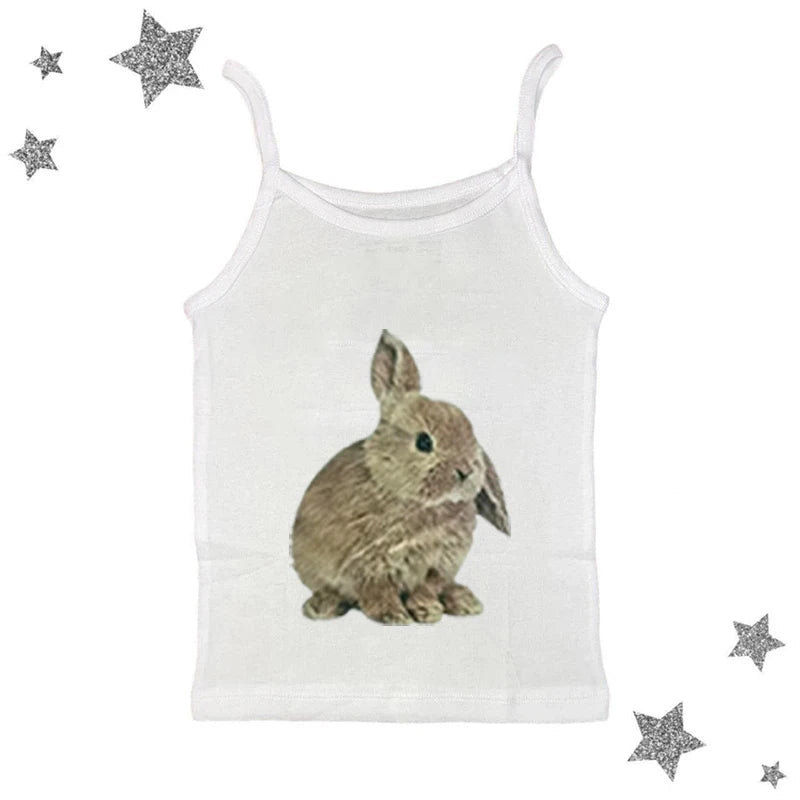 Cute sweet aesthetic Y2K women's sleeveless camisole streetwear casual punk rabbit pattern print vintage Harajuku summer shorts