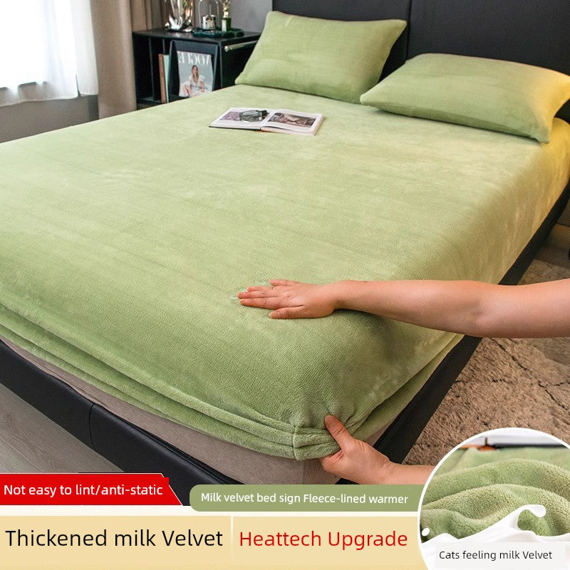 Fleece-lined Thickened Milk Fiber Bedspread Cover Winter 2024 New Arrival Coral Velvet Bedspread Mattress Cover Single All-Inclusive Bed Sheets