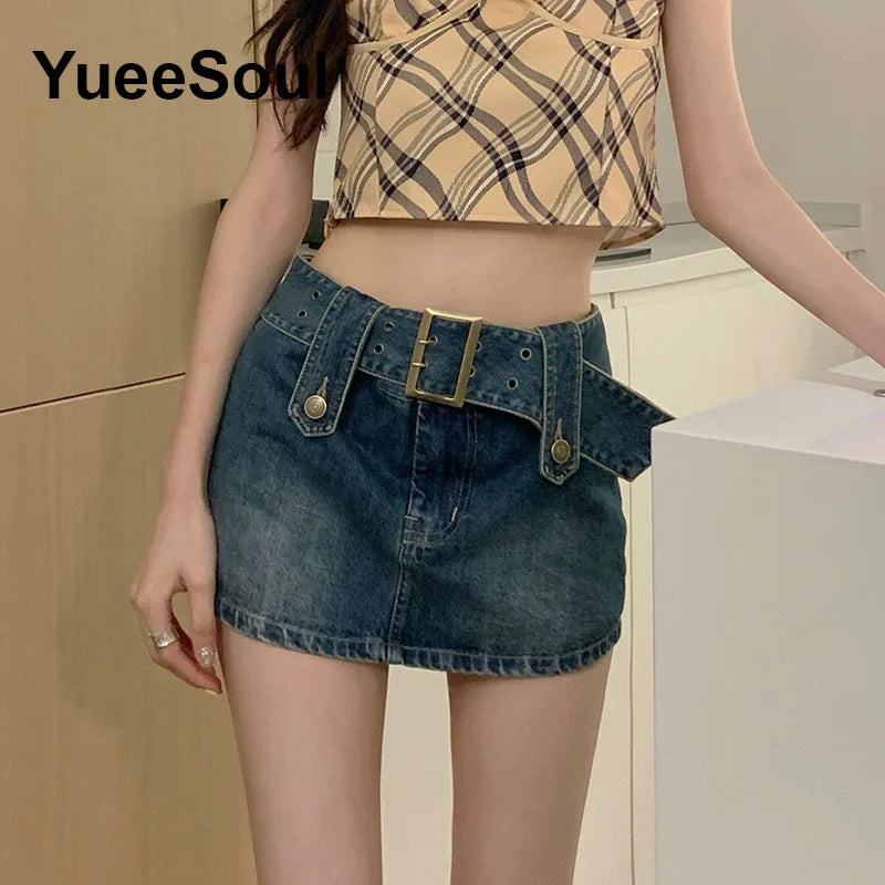 Blue Denim Skirt  A-Line High Waist Mini Skirt 2024 New Summer Y2K 2000s High Street Sexy Kawaii Cute Skirts for Women